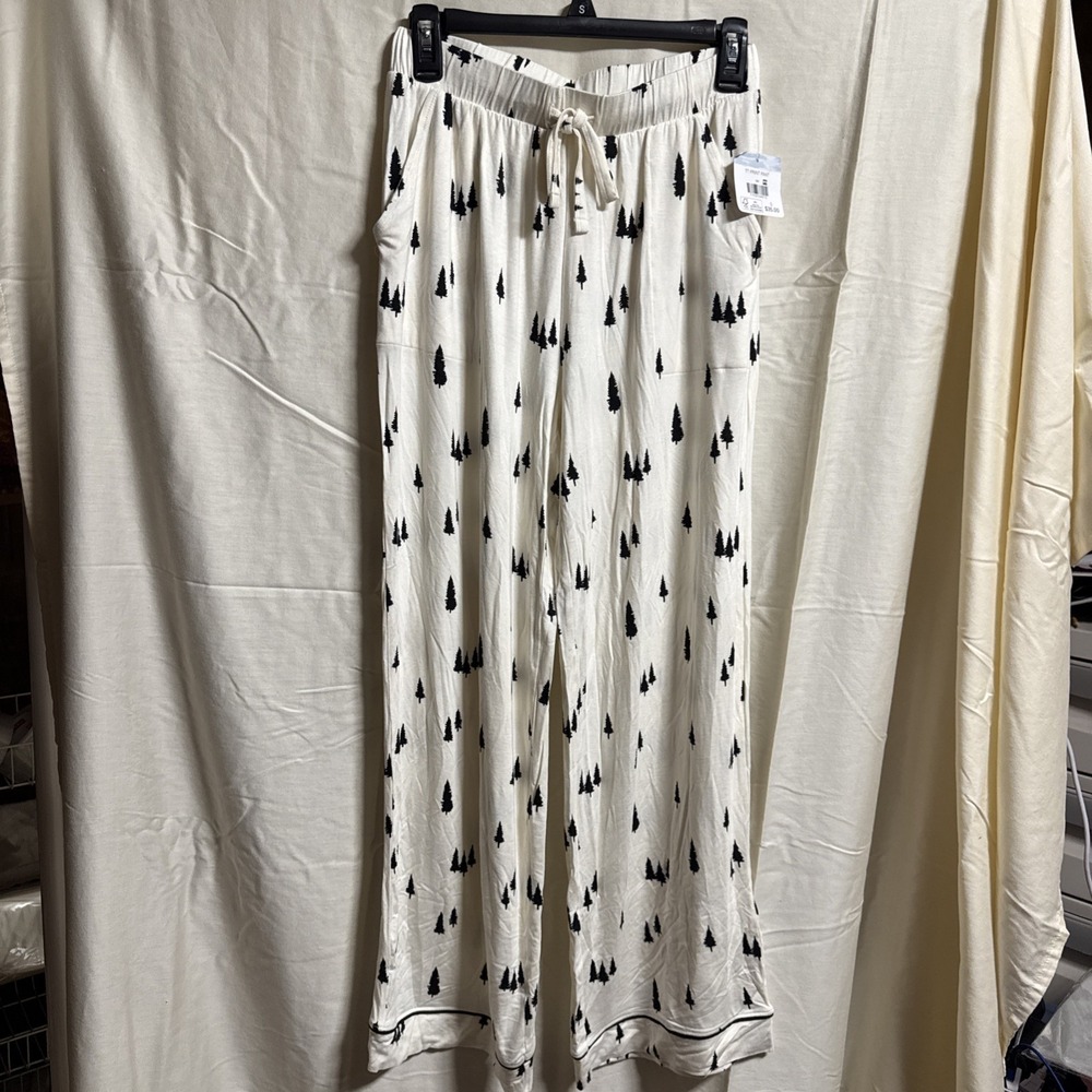 Tranquil & True Women's Loungewear Pajama Pants Small Cream W/black Trees NWT